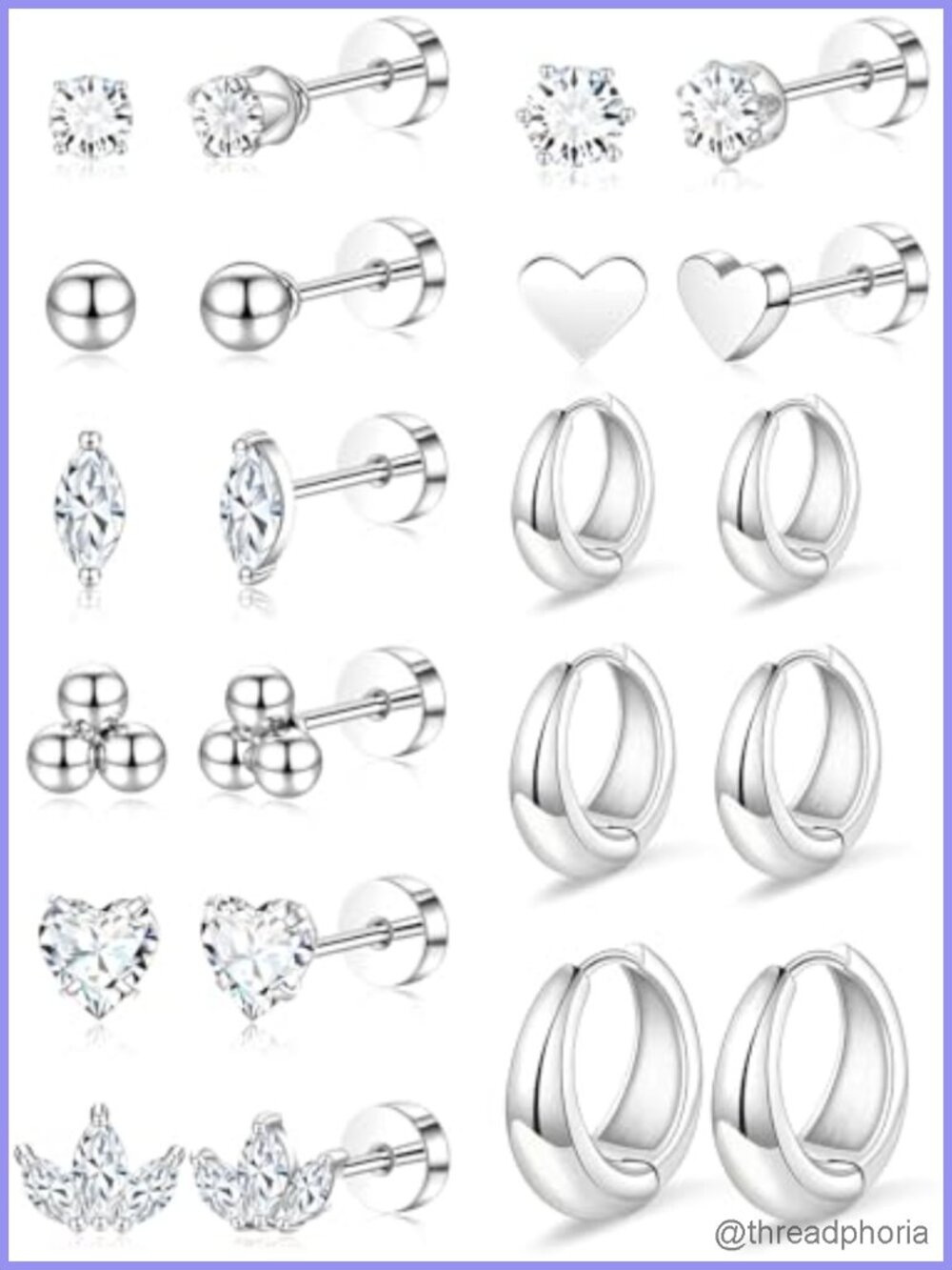 Flat Back Stud Earrings Stainless Steel Set for Women Helix Tragus